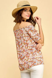Lime 'N' Chili Floral Print Short Sleeve Off-The-Shoulder Blouse | Daverri Fashions