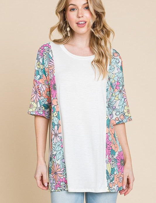 BOMBOM Floral Round Neck Half Sleeve T-Shirt | Daverri Fashions