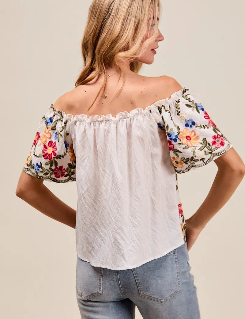 SO ME Floral Embroidered Two Way Off The Shoulder Blouse | Blouses Daverri Fashions