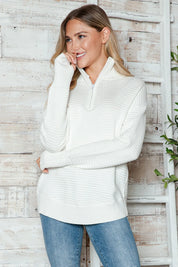 Half Zip Long Sleeve Knit Top | Knit Tops Daverri Fashions