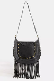 BK one size Fame Rivet Trim Suede Fringe Shoulder Bag | Handbags Daverri Fashions