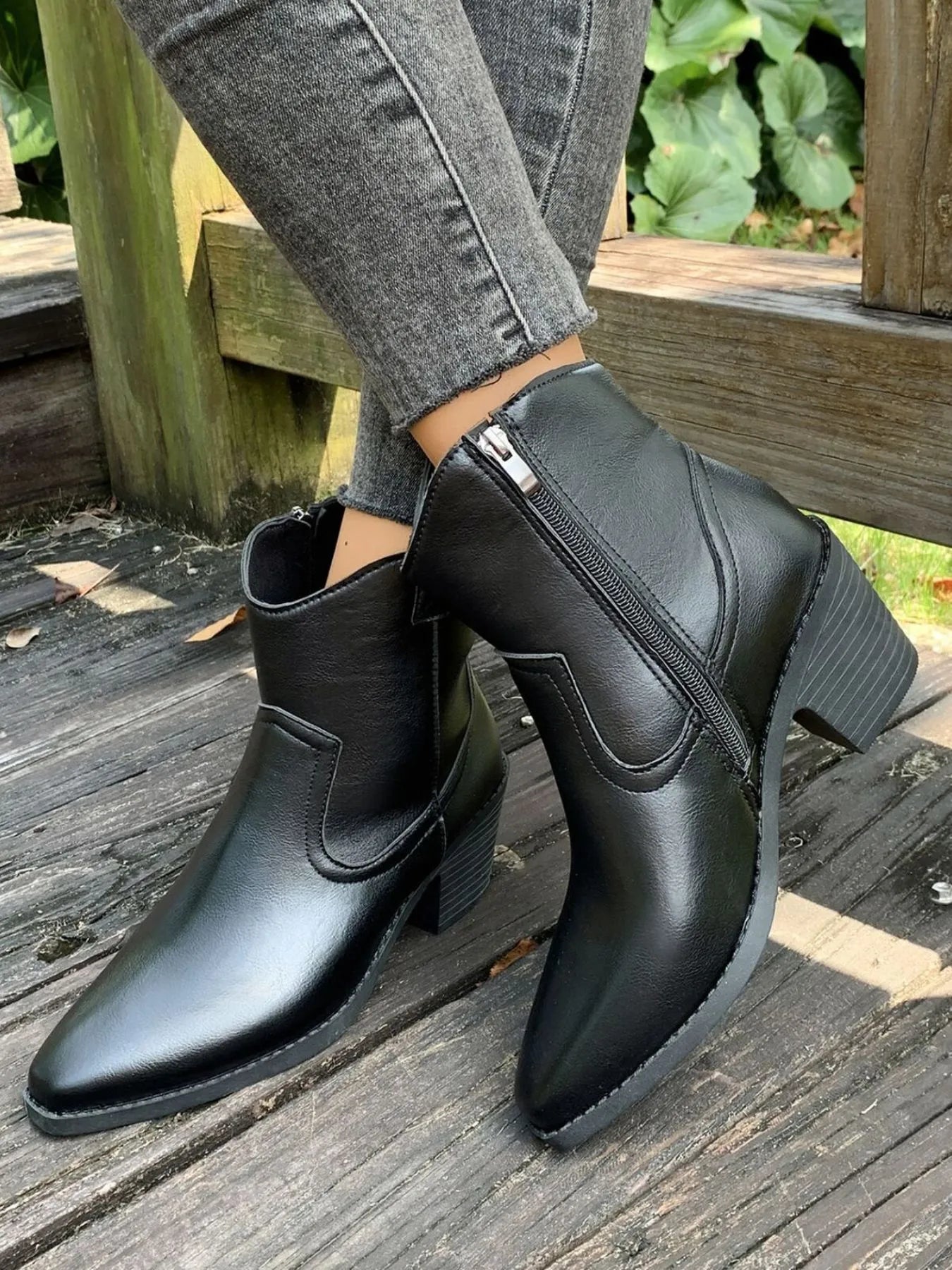 Point Toe Block Heels Ankle Boots | Boots Daverri Fashions