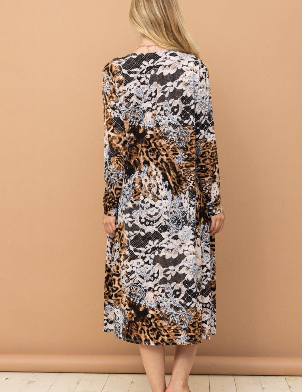 And The Why Leopard Kimono Open Front Longline Cardigan | Cardigans Daverri Fashions