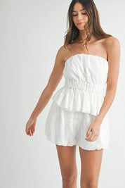MABLE Floral Eyelet Lace Tube Top and Short Set | Outfit Sets Daverri Fashions