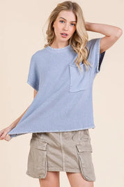BLUE Lime 'N' Chili Solid Cap Sleeve Stitch Edge Knit Sweater | Sweaters Daverri Fashions