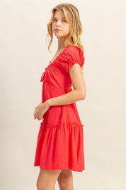 HYFVE Ruched Frill Tiered Short Sleeve Mini Dress | Daverri Fashions