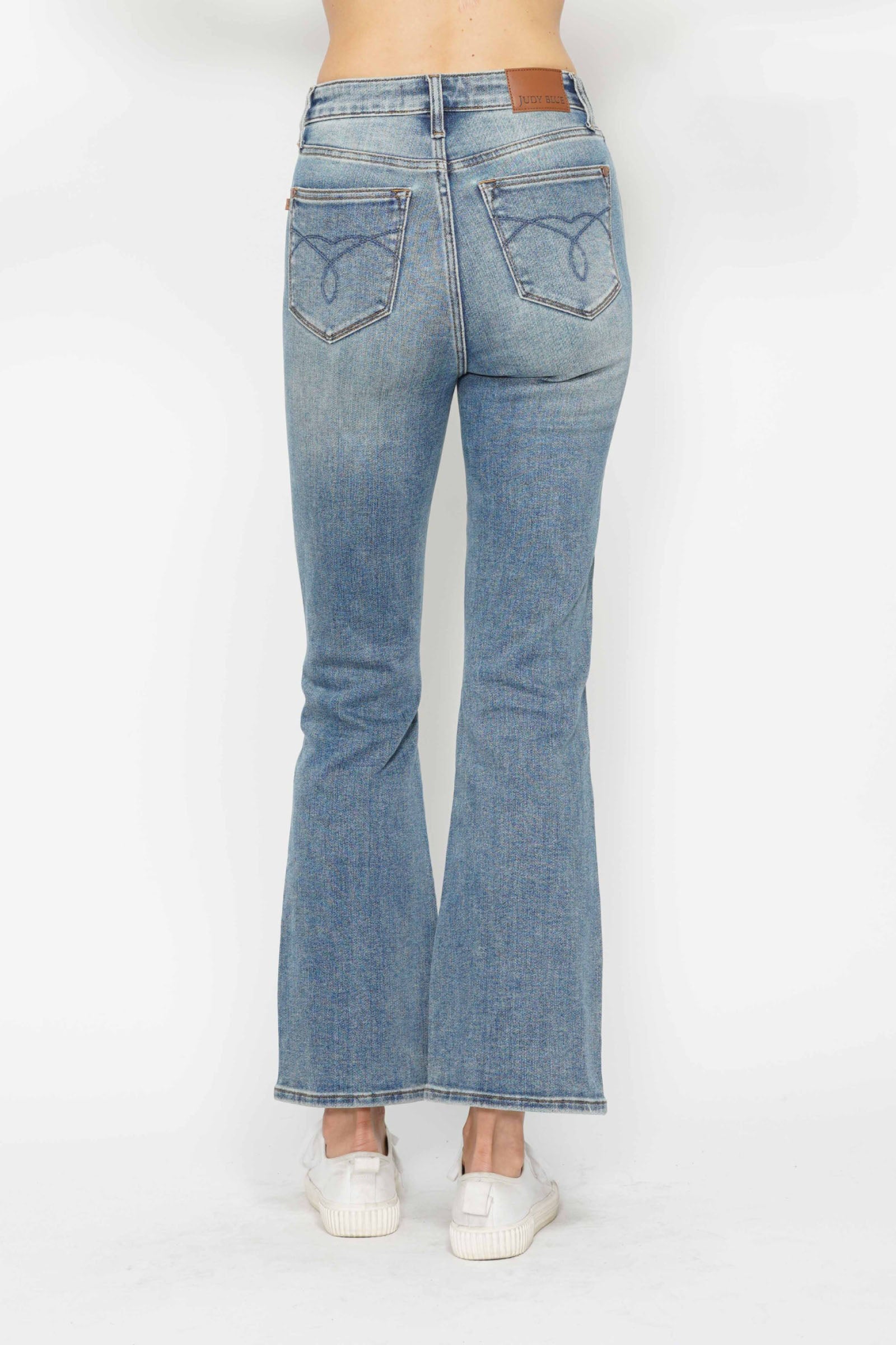 Judy Blue Full Size Tummy Control Back Embroidered Pocketed Bootcut Jeans Plus Size | Daverri Fashions