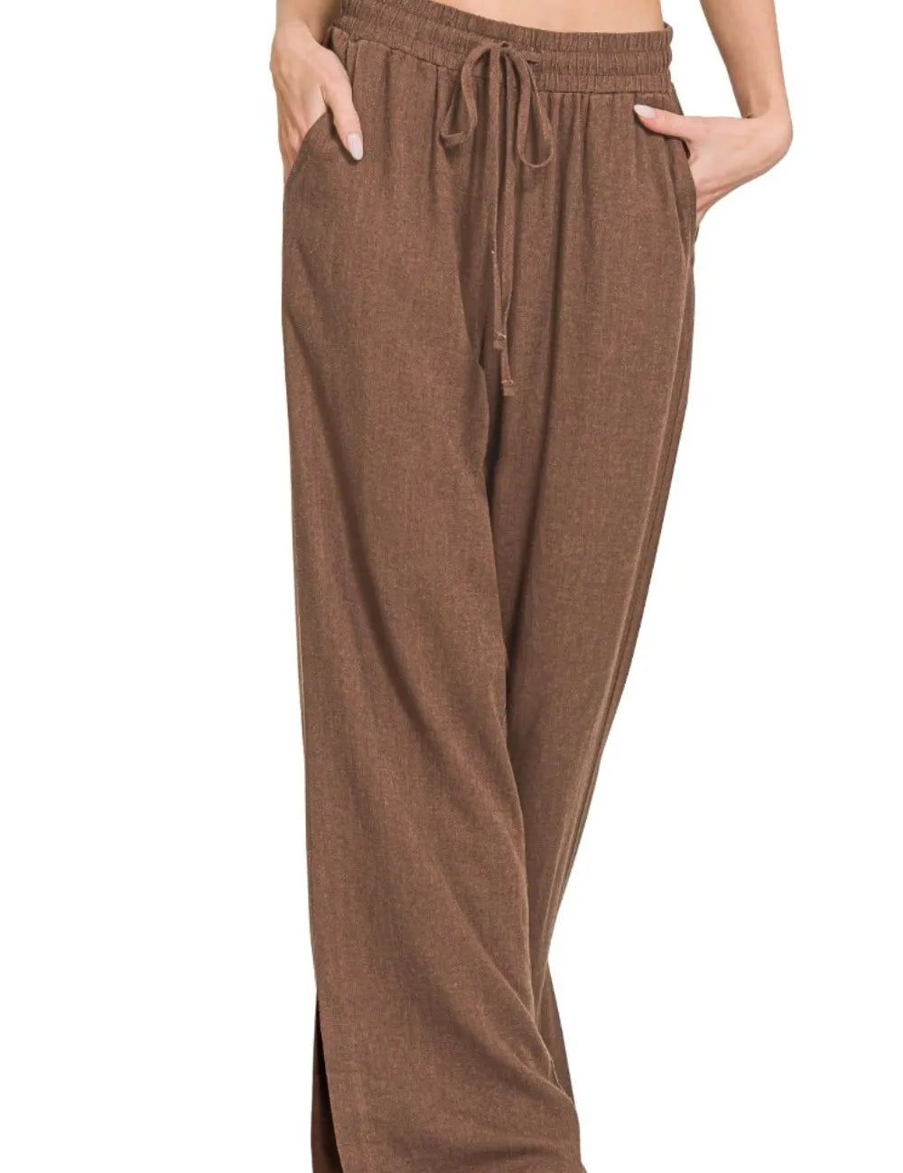 Zenana Linen Drawstring Pants Brown | Pants Daverri Fashions