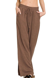 Zenana Linen Drawstring Pants Brown | Pants Daverri Fashions