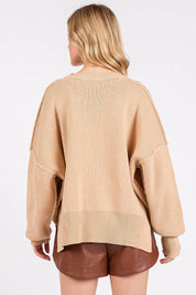 Mittoshop Side Slit Round Neck Drop Shoulder Sweater | Sweaters Daverri Fashions