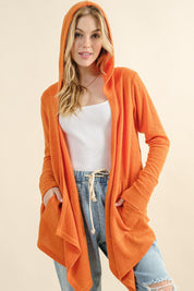 Dusty Coral And The Why Full Size Thermal Hooded Open Front Cardigan with Pockets | Cardigans Daverri Fashions