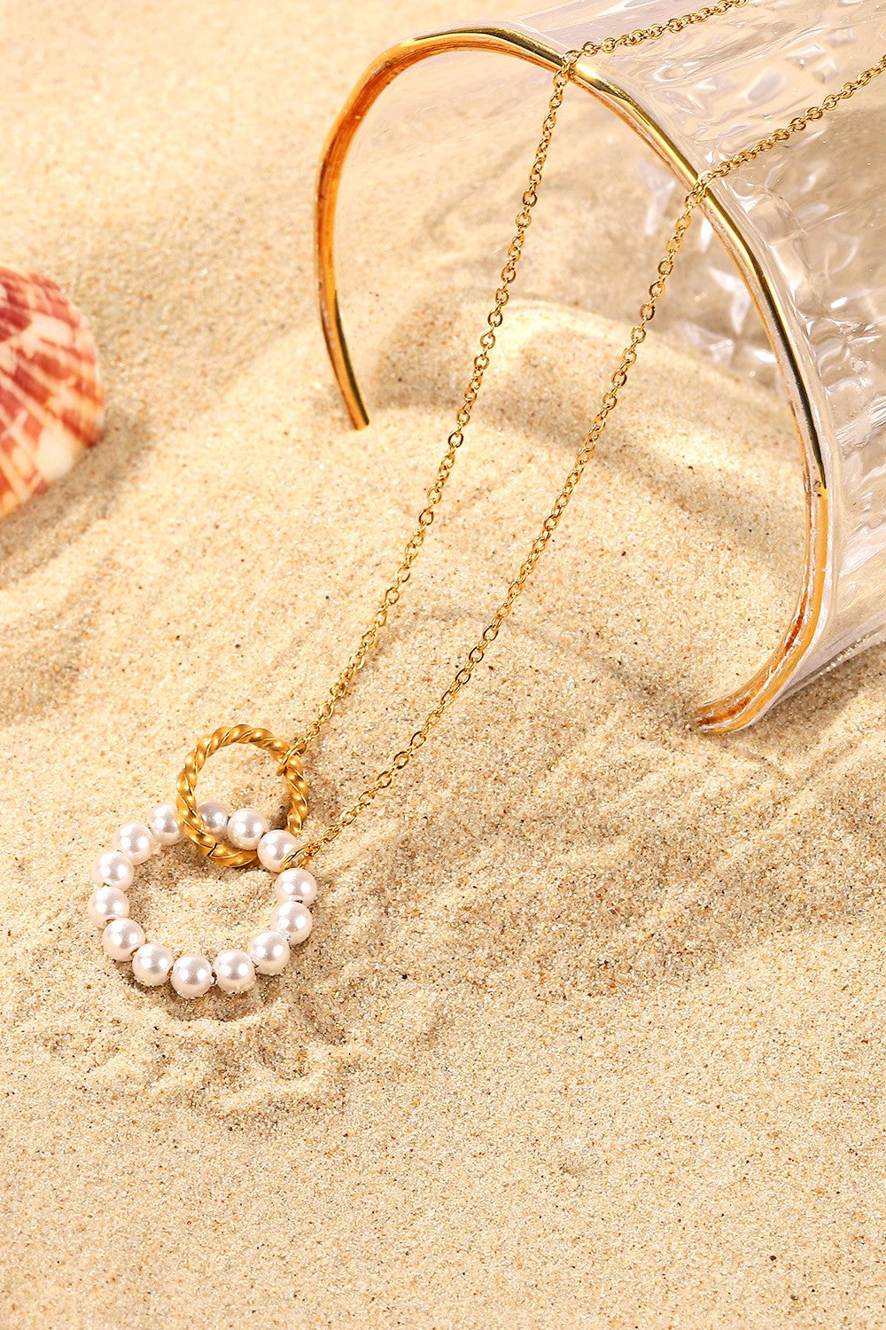 Pearl Hoop Link Pendant Necklace | Necklaces Daverri Fashions