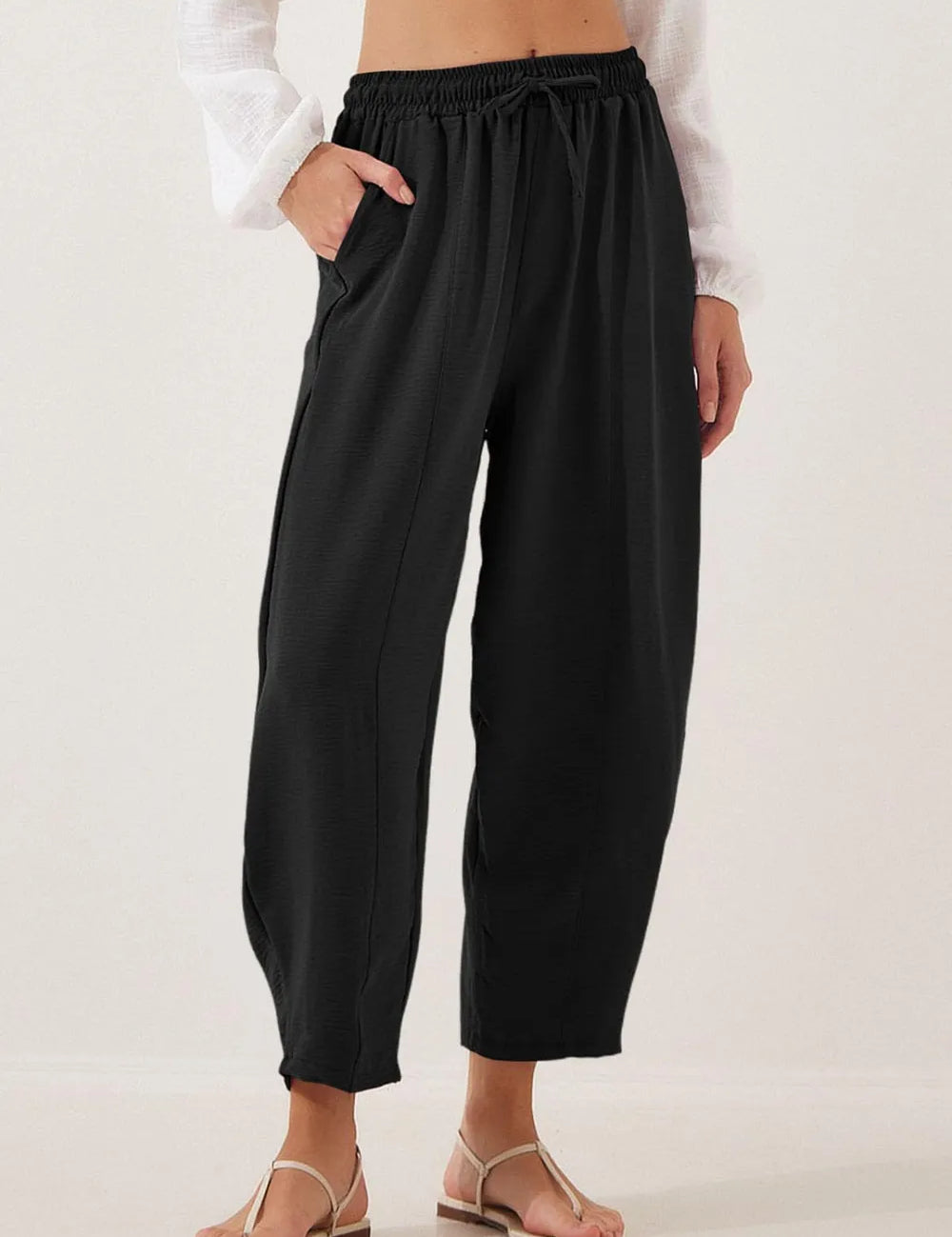 Black Full Size Drawstring Cropped Jogger Pants Plus Size | Pants Daverri Fashions