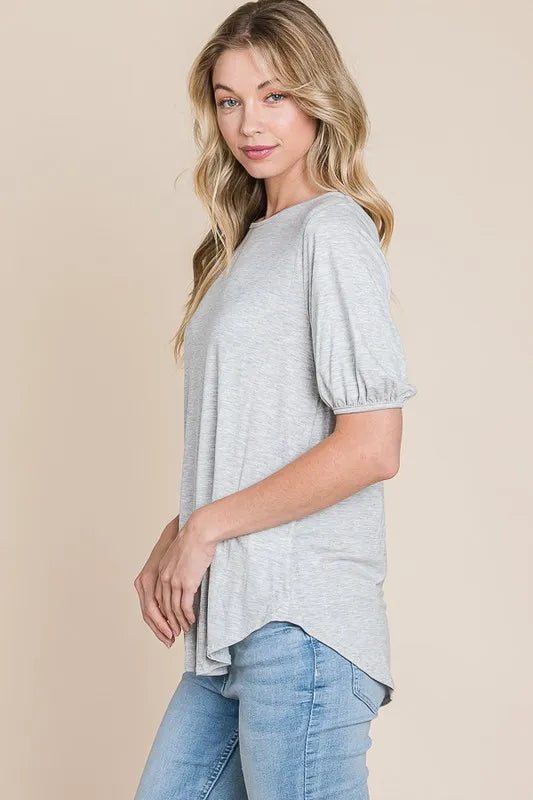 BOMBOM Round Neck Puff Sleeve T-Shirt | Daverri Fashions