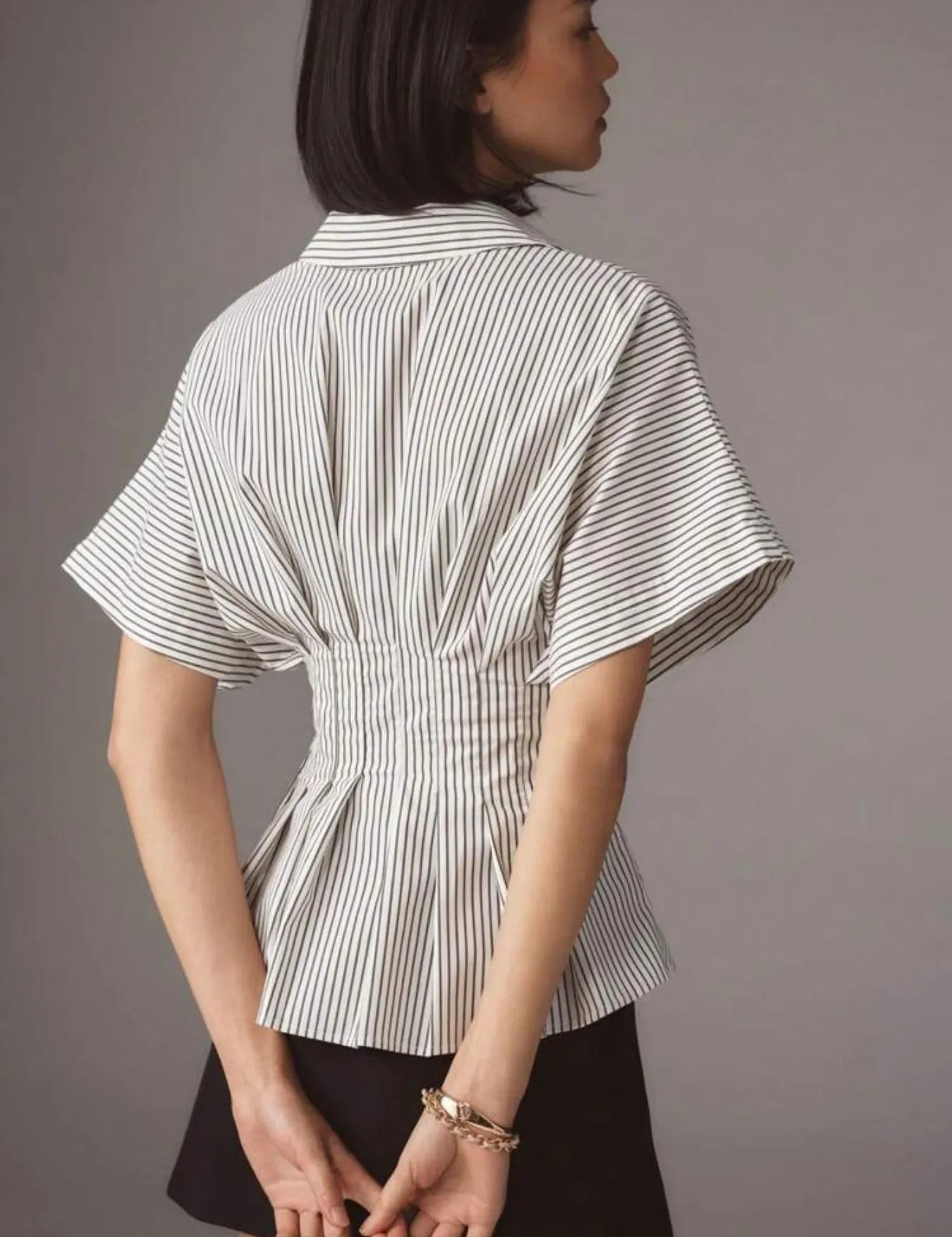 Striped Short Sleeve Button-Up Shirt | Daverri Fashions