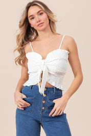 BiBi Ruffled Smocked Ribbon Detail Cami | Cami Tops Daverri Fashions