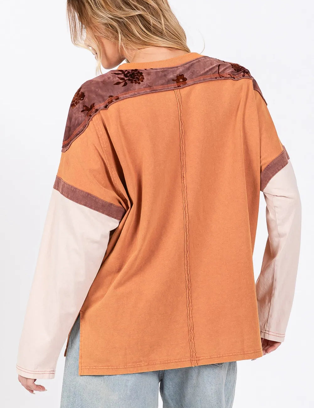 SAGE + FIG Star Patch Long Sleeve Color Block T-Shirt | T-Shirts Daverri Fashions