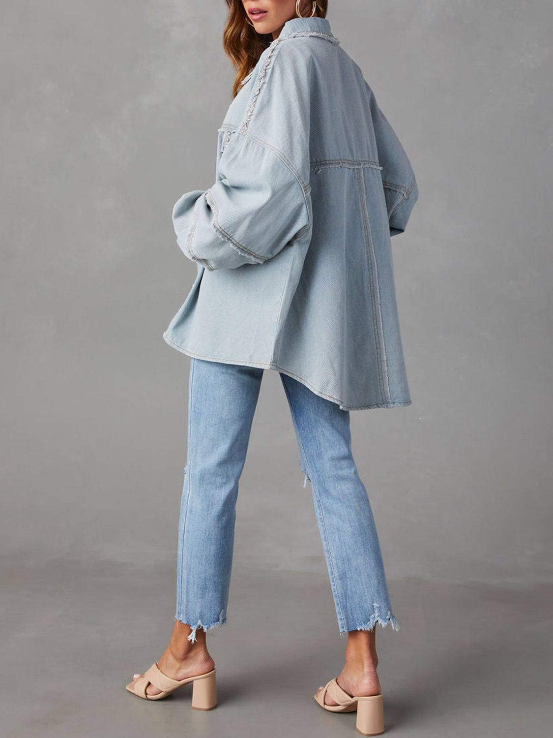 Button Down Raw Hem Denim Jacket | Denim Jackets Daverri Fashions