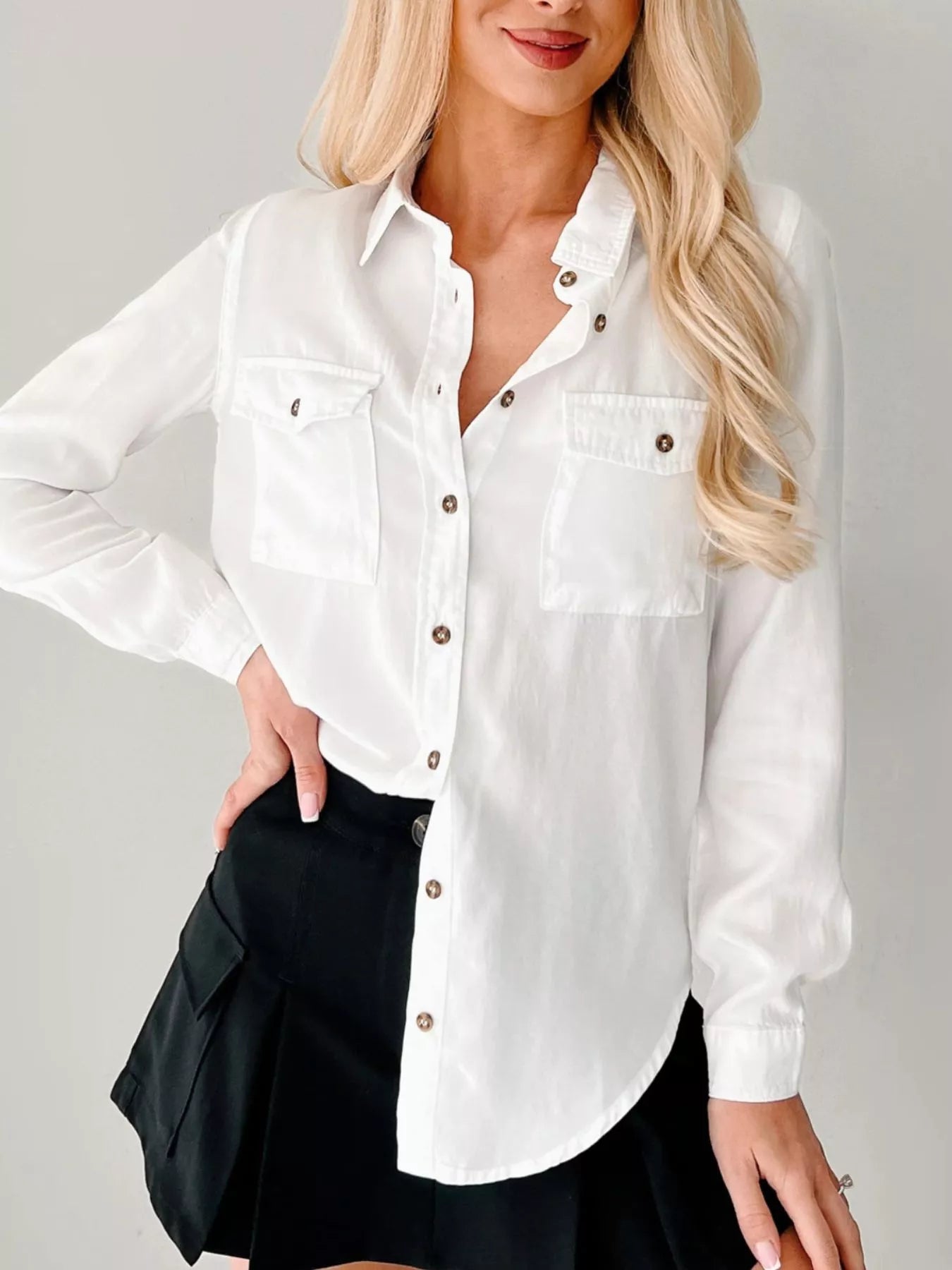 Button-Down Collared Neck Denim Shirt | Shirts Daverri Fashions