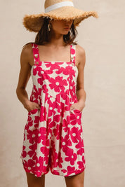 BiBi Floral Prints Tuck Detail Short Overall With Pockets | Overalls Daverri Fashions