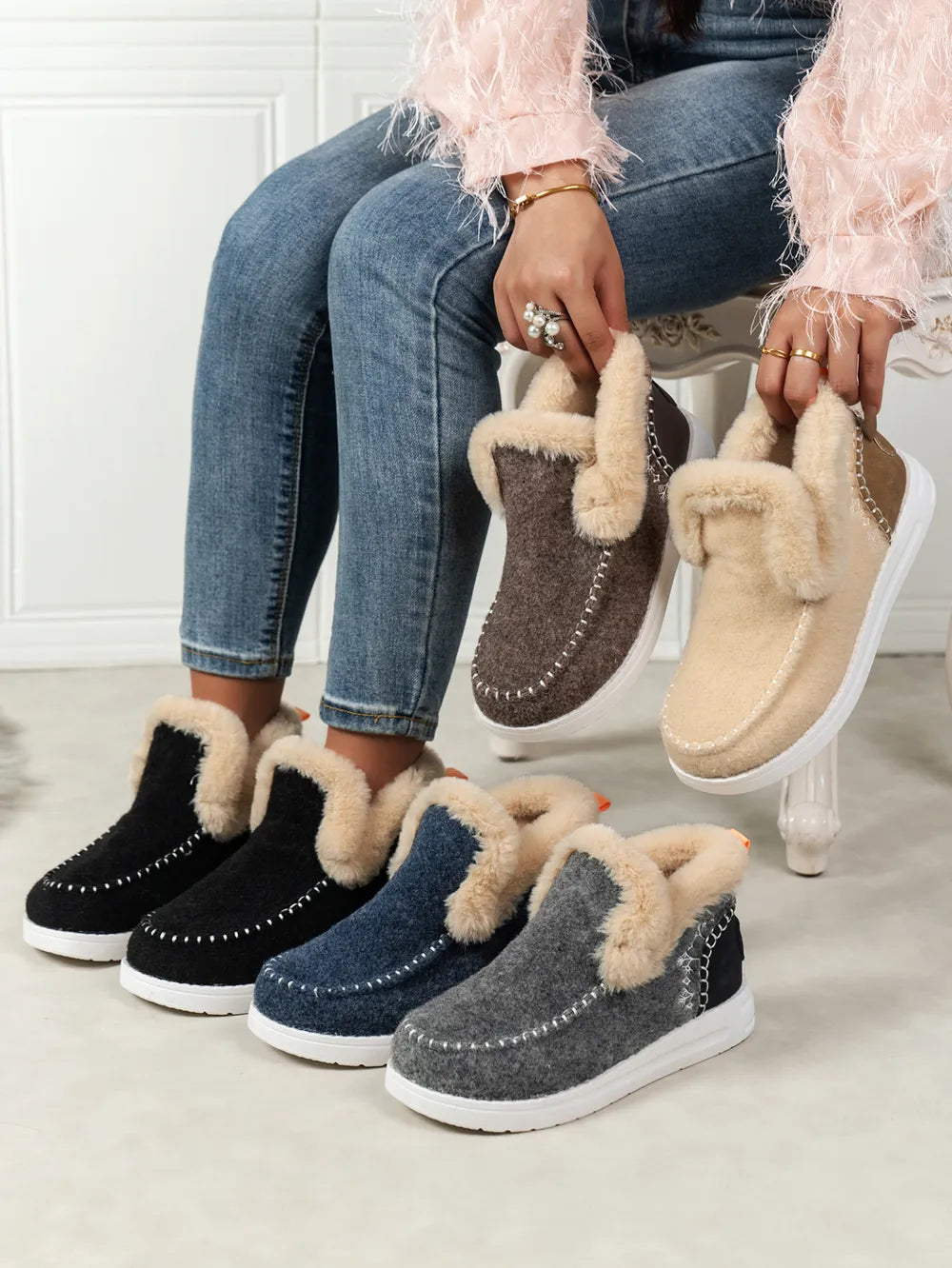 Furry Suede Round Toe Flat Boots | Boots Daverri Fashions
