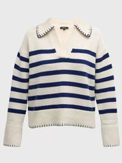 Striped Johnny Collar Sweater | Sweaters Daverri Fashions
