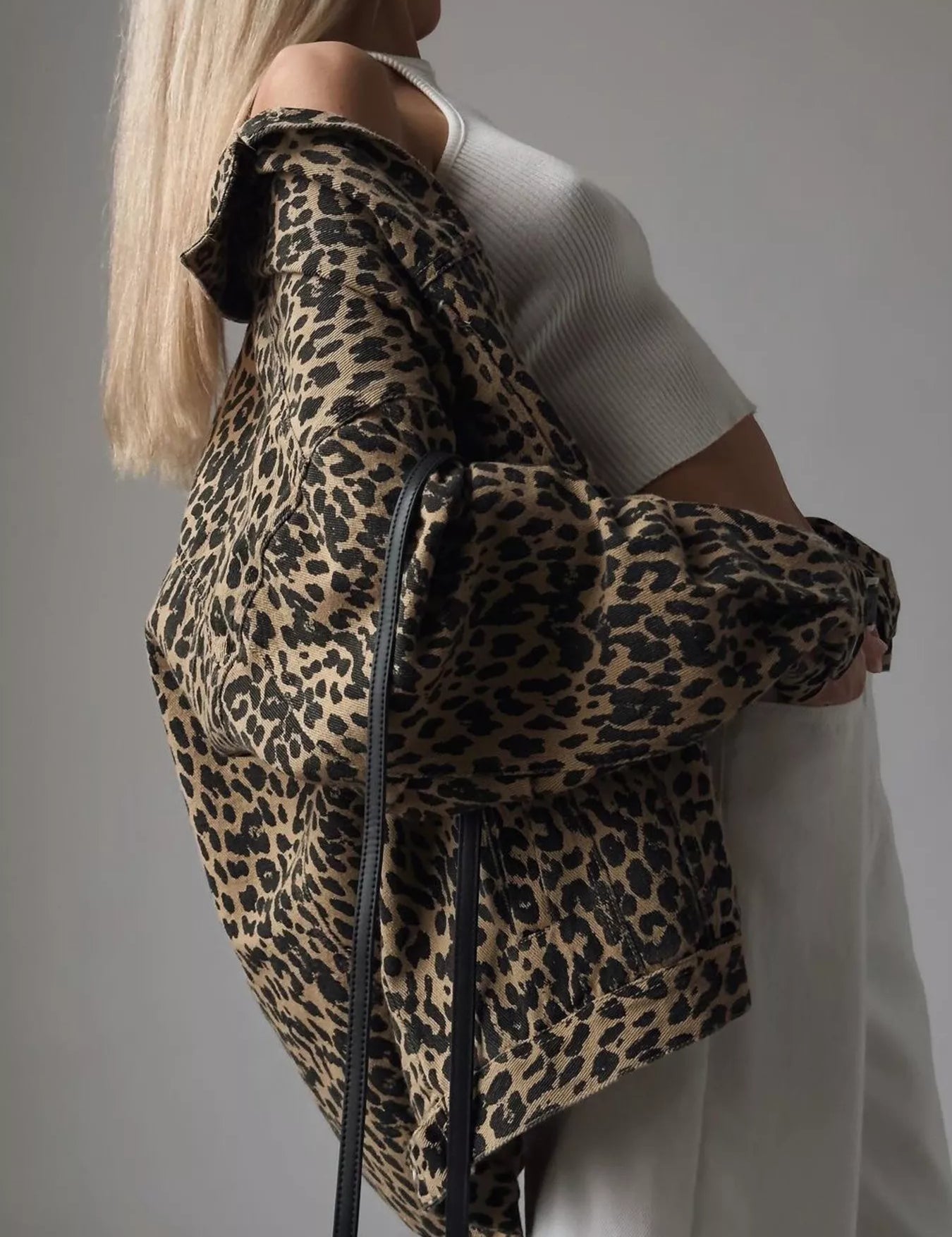 Leopard Button Up Long Sleeve Denim Jacket | Denim Jackets Daverri Fashions