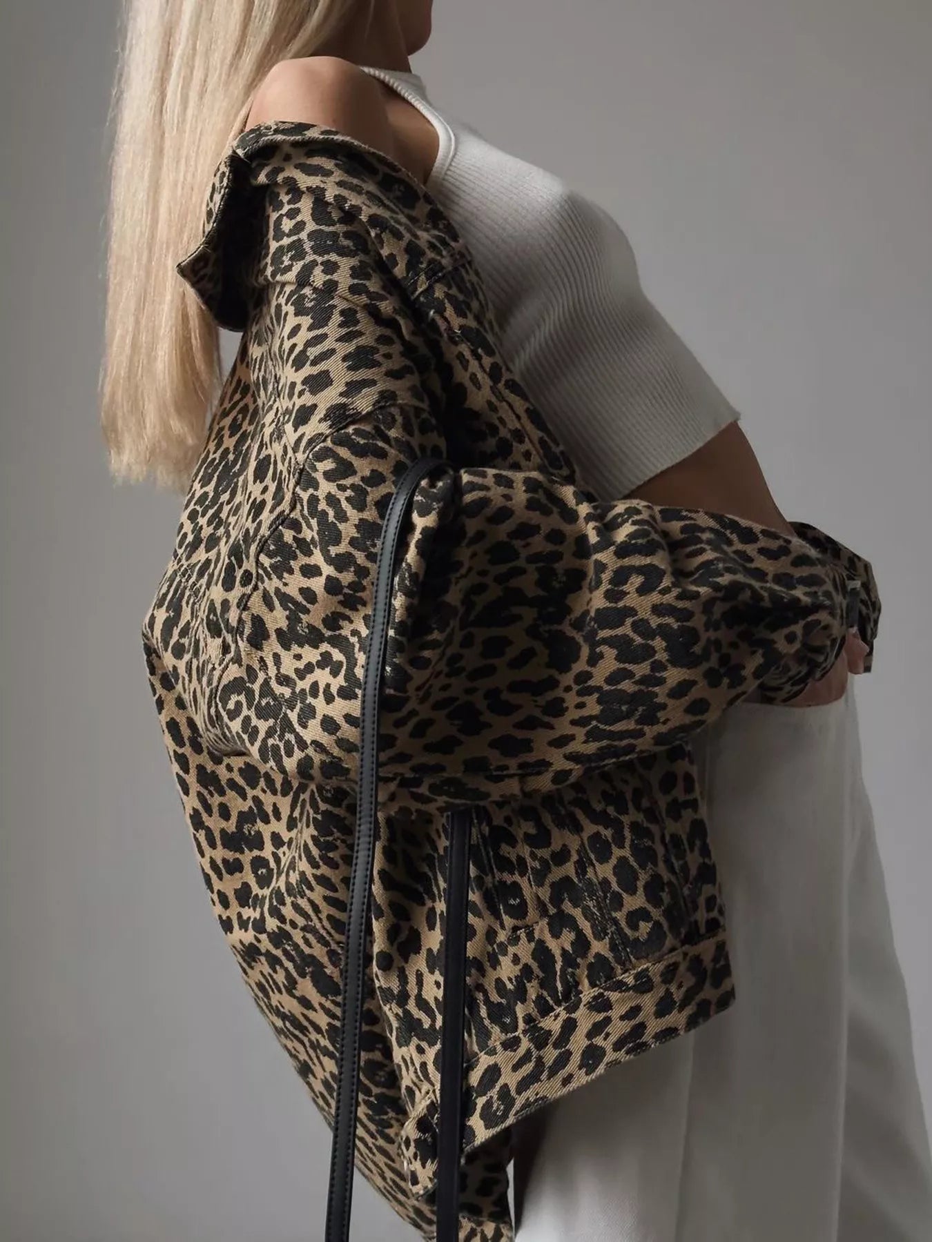 Leopard Button Up Long Sleeve Denim Jacket | Denim Jackets Daverri Fashions
