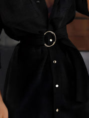 Button-Front Belted Shirt Dress | Mini Dresses Daverri Fashions