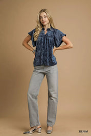 Umgee Crushed Velvet Pleated Blouse | Blouses Daverri Fashions