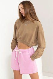 HYFVE Round Neck Long Sleeve Cropped Sweatshirt | Sweatshirts Daverri Fashions