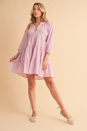 Aemi + Co Notched Balloon Sleeve Tiered Mini Dress | Mini Dresses Daverri Fashions