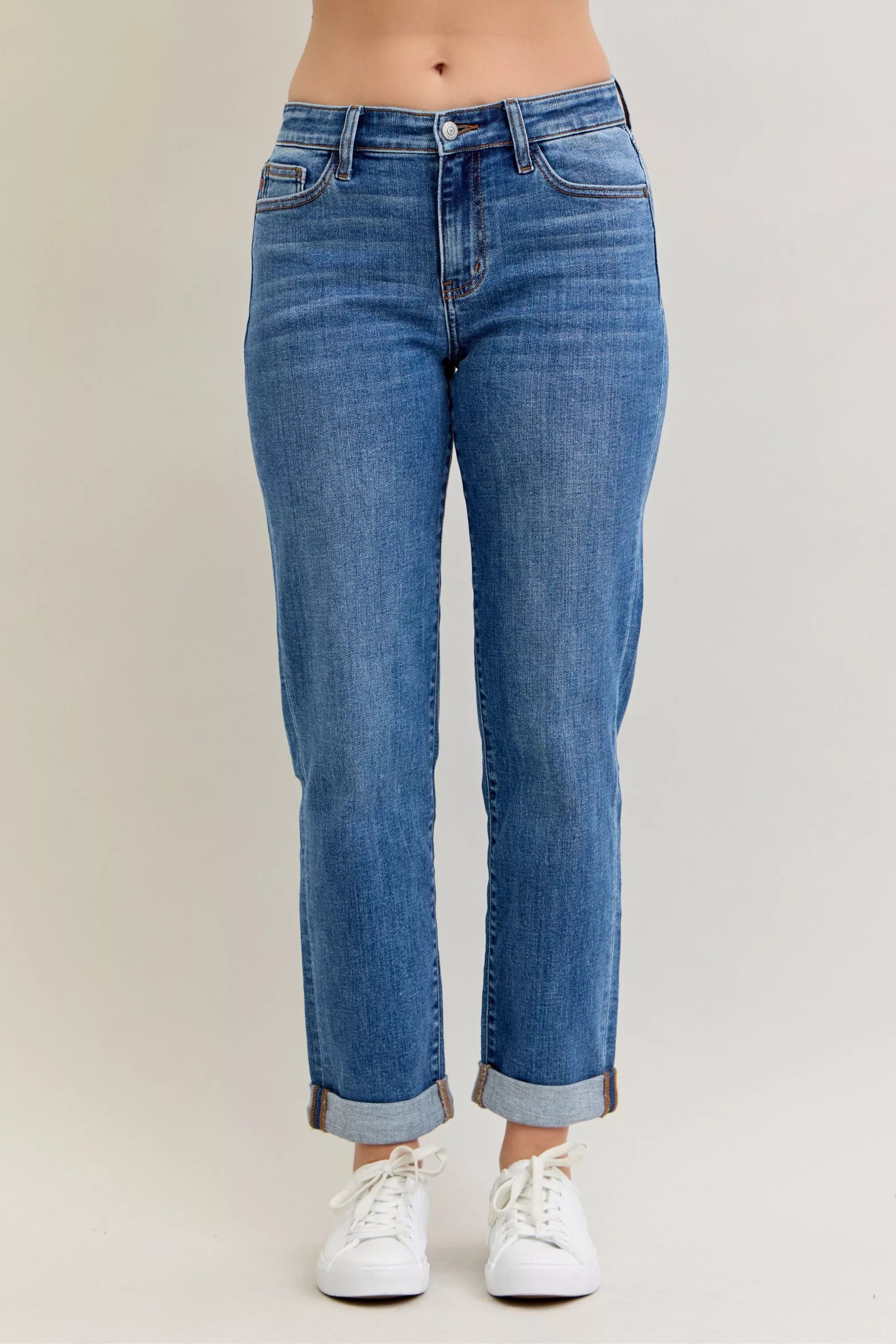 MD Judy Blue Full Size Mid Rise BF Classic Cuffed Jeans Plus Size | Jeans Daverri Fashions