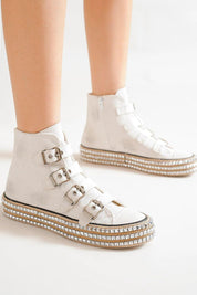 Multi-Buckle Straps Studded Platform Sneakers | SNEAKERS Daverri Fashions
