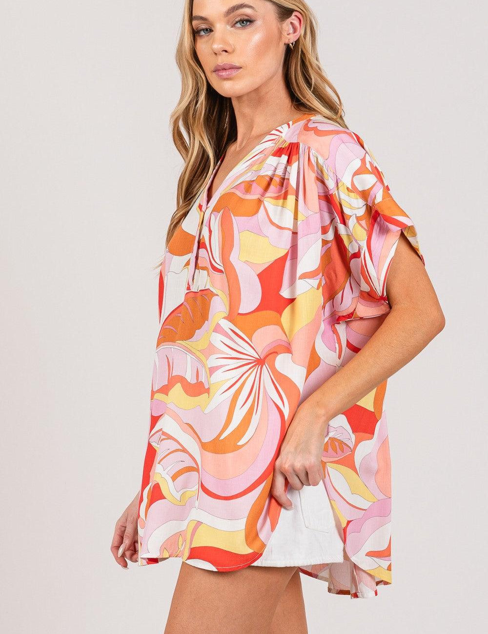 SAGE + FIG Abstract Print Half Button Blouse | Blouses Daverri Fashions