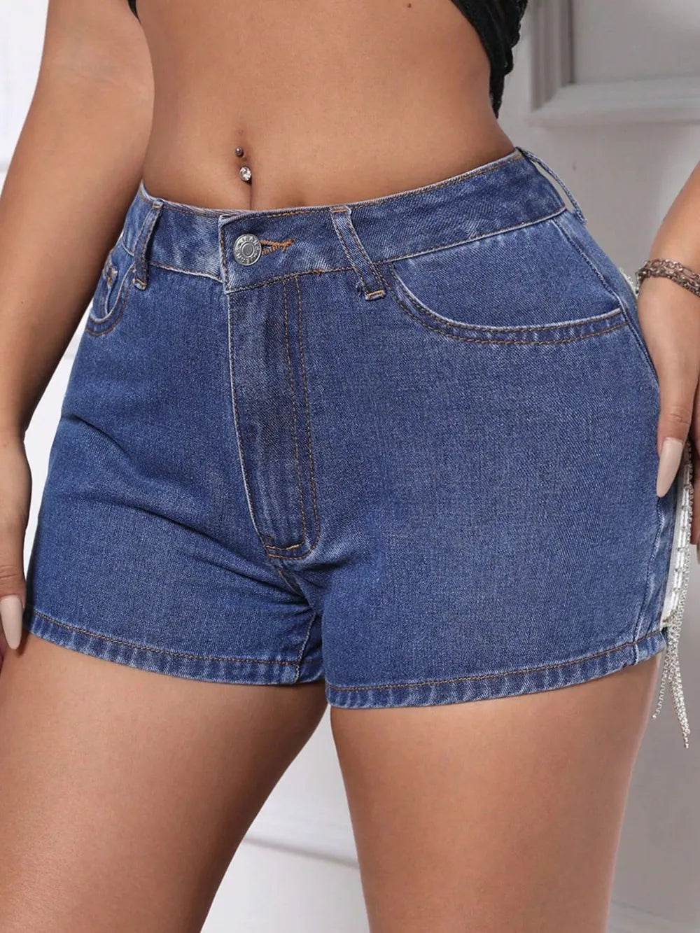 Fringe Back Denim Shorts with Pockets | Shorts Daverri Fashions
