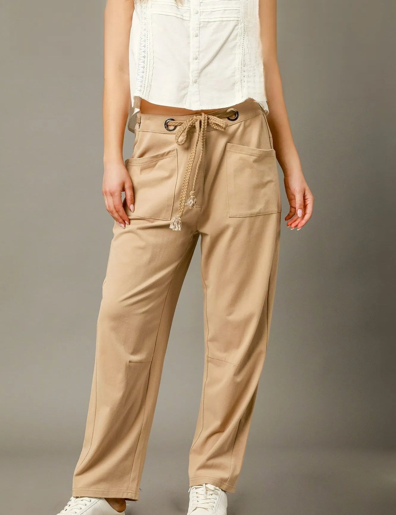 LATTE Umgee Cargo-Inspired Drawstring Pants | Cargo Pants Daverri Fashions