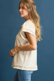 Umgee Frill Hem Half-Zip Collared Blouse | Daverri Fashions