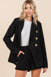 Mittoshop Plaid Texture Double-Breasted Long Sleeve Blazer | Daverri Fashions