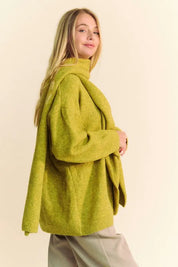 Davi & Dani V-Neck Dropped Shoulder Sweater with Scarf | Sweaters Daverri Fashions
