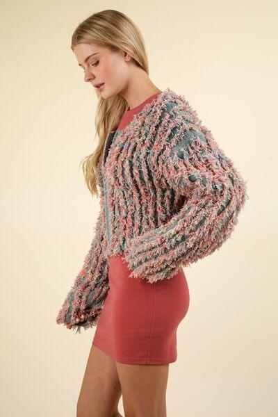 VERY J Shaggy Yarn Knit Zip Up Jacket | Daverri Fashions