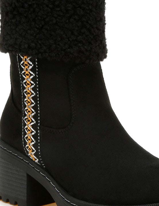 Woolly Faux Fur & Embroidery Detail Boots | Boots Daverri Fashions