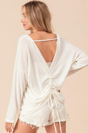 BiBi Waffled Backless Drawstring T-Shirt | Tops Daverri Fashions