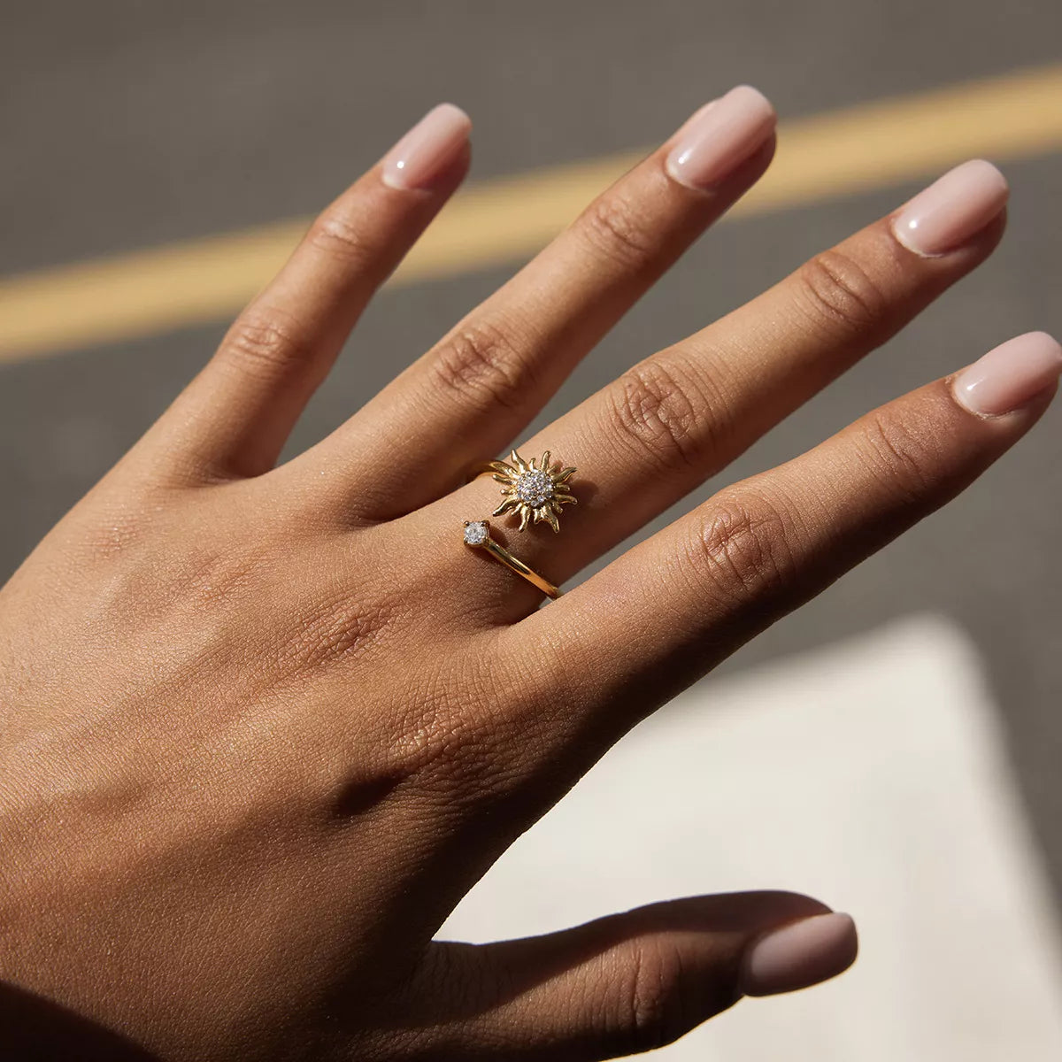 18K Gold-Plated Zircon Sun Bypass Ring | Rings Daverri Fashions