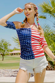 BiBi American Flag Off Shoulder With Front Ruched Top | Tops Daverri Fashions