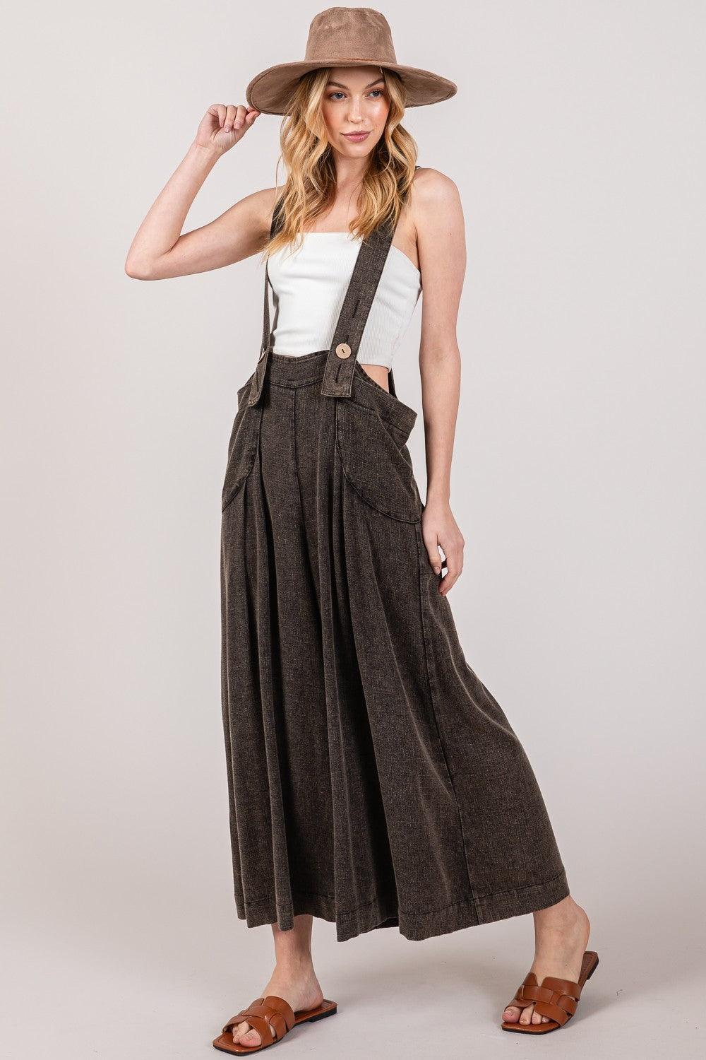 SAGE + FIG Full Size Wide Strap Wide Leg Overalls | Daverri Fashions