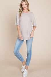 BOMBOM Round Neck Waffle Knit T-Shirt | Daverri Fashions