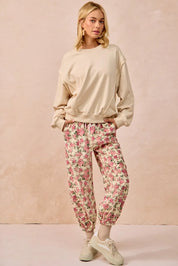 BiBi Floral Printed Twill Drawstring Jogger Pants With Elastic Band | Joggers Daverri Fashions