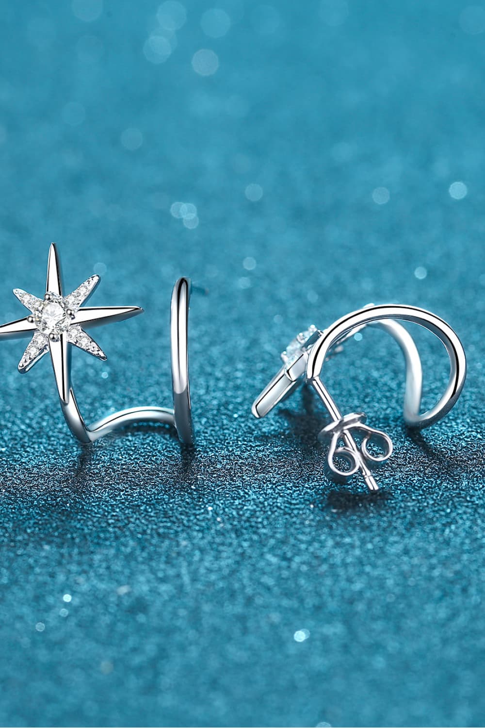 Moissanite Star Rhodium-Plated Earrings | Earrings Daverri Fashions