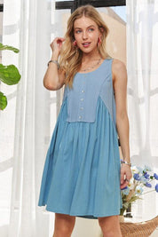 ADORA Decorative Button Sleeveless Babydoll Dress | Babydoll Dresses Daverri Fashions